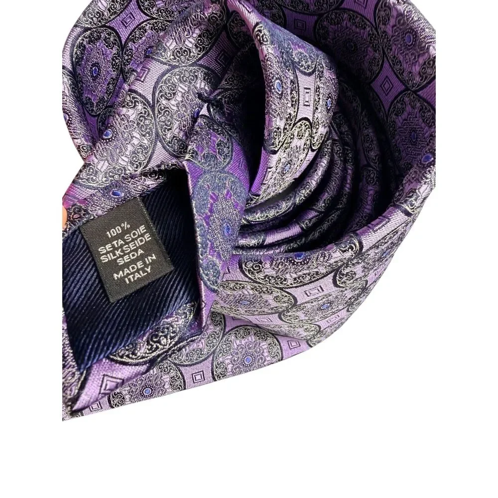 Ermenegildo Zegna Silk Tie Purple Medallion Geometric Italian Luxury Designer - Picture 9 of 9
